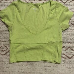 Green Cropped V Neck Tee